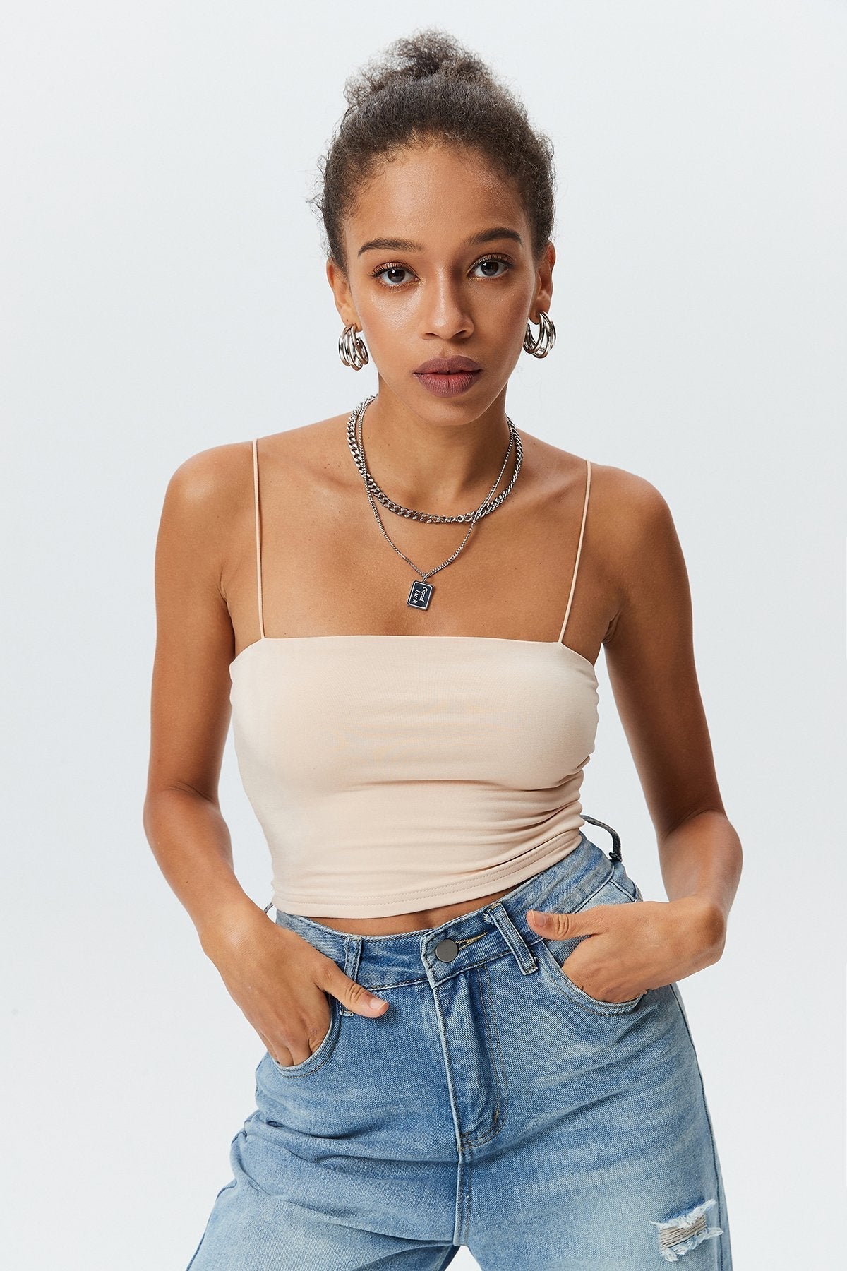 Solid Backless Cami Crop Tank Top