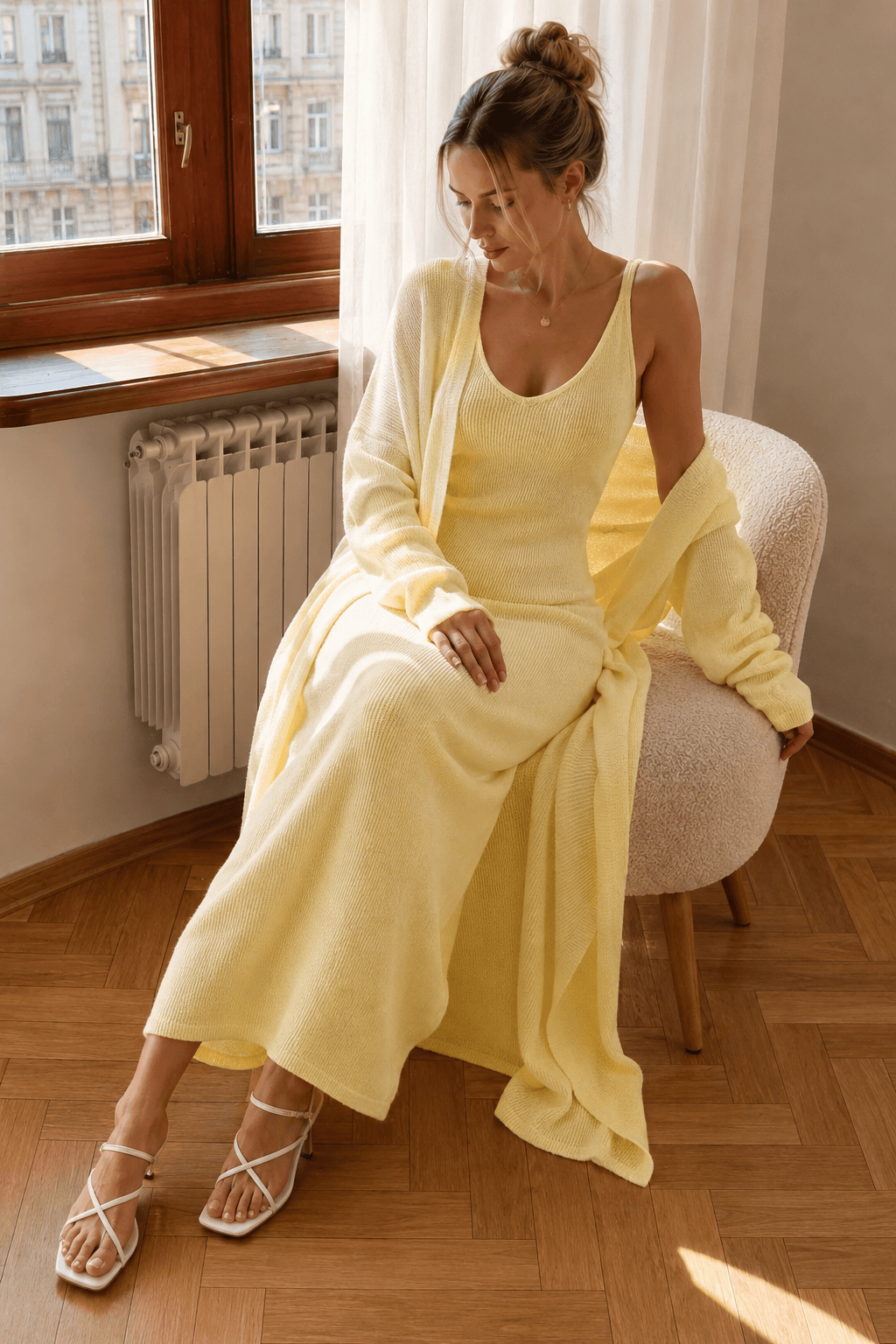Solid V Neck Cotton Knit Bodycon Two Piece Set