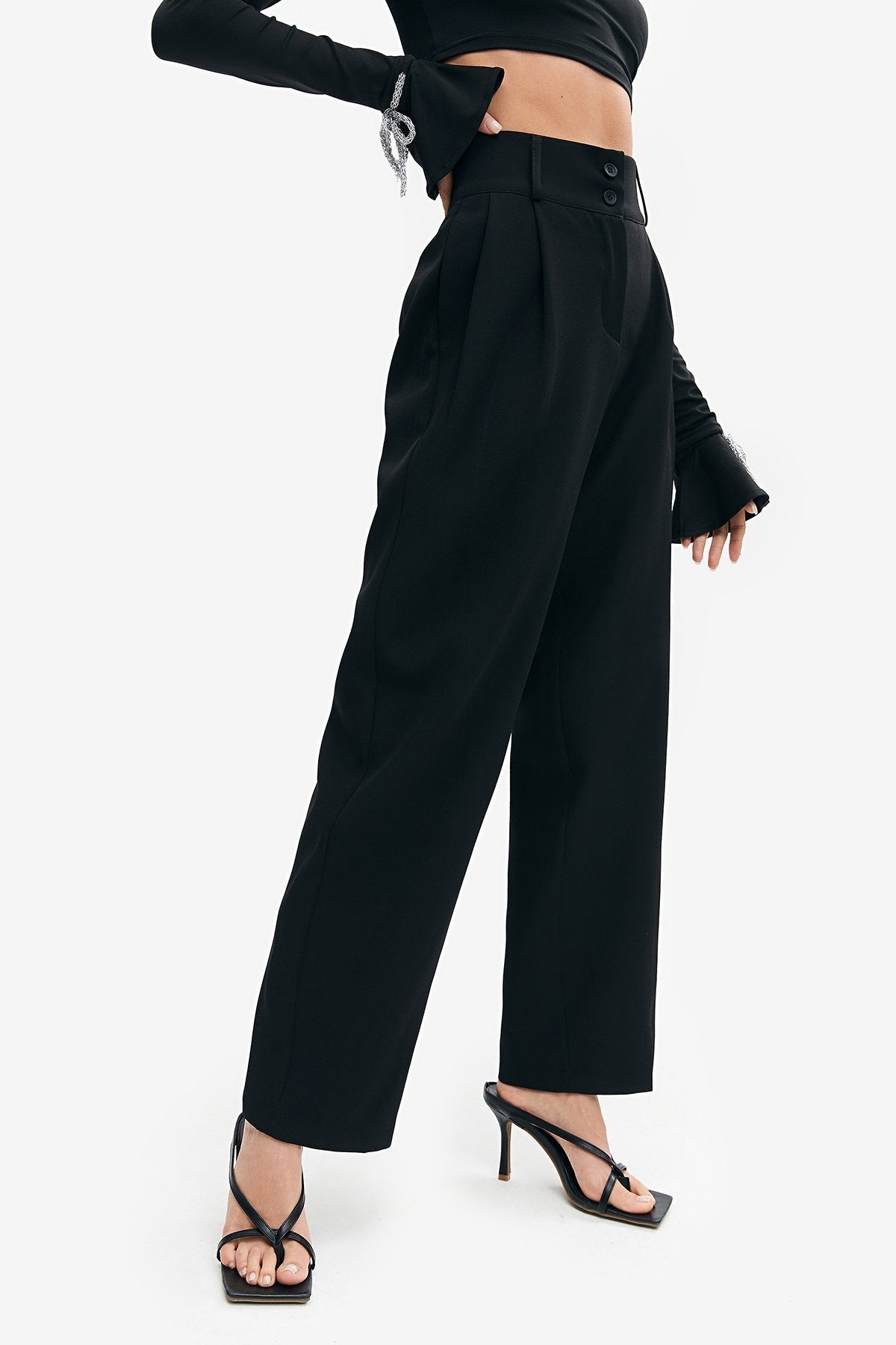 High Waist Button Front Suit Pants