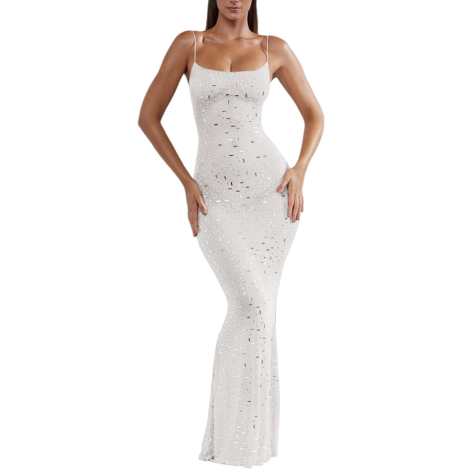 Sheer Embellished Scoop Neck Evening Gown