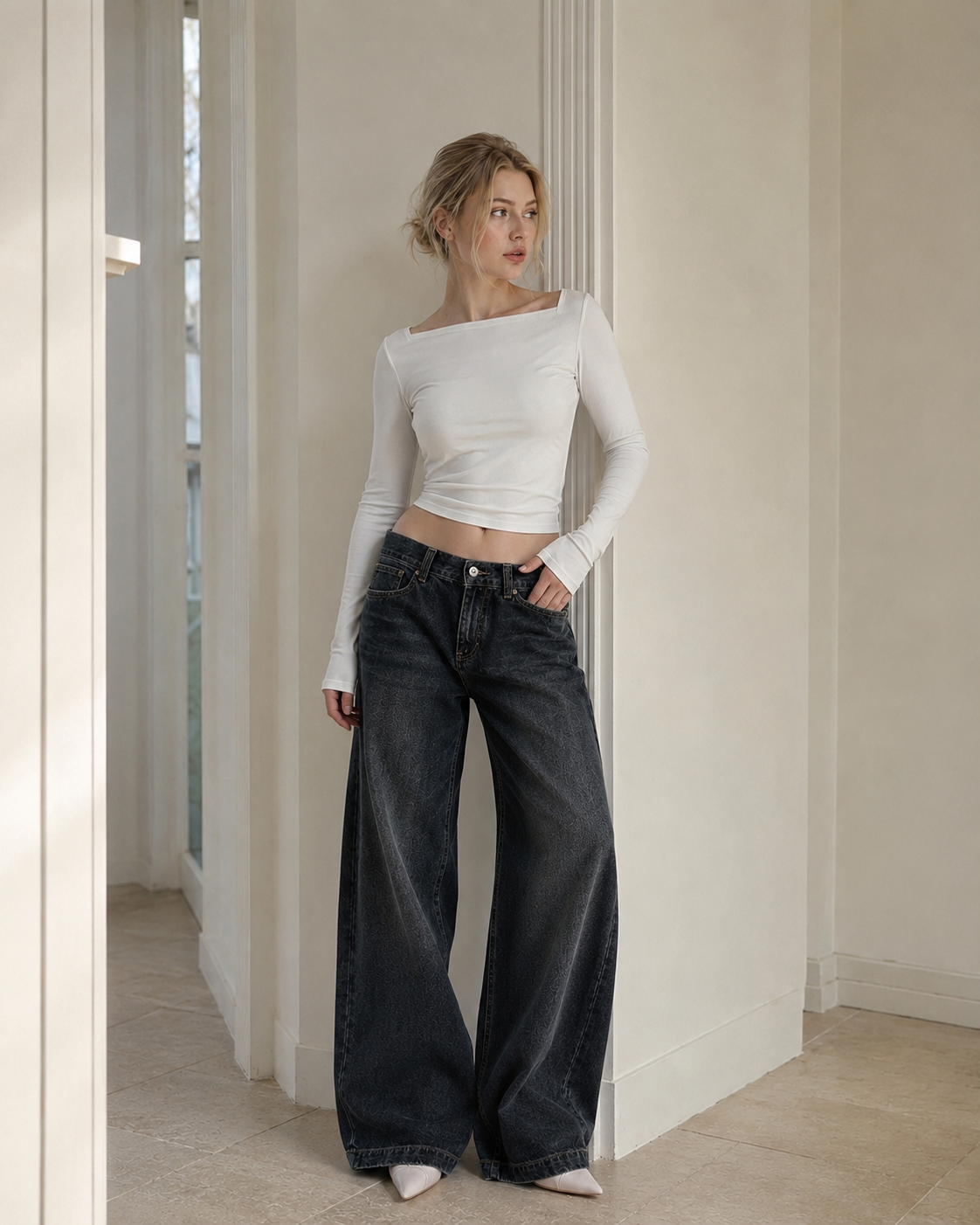 Slim Fit Low Waist Denim Cargo Pants