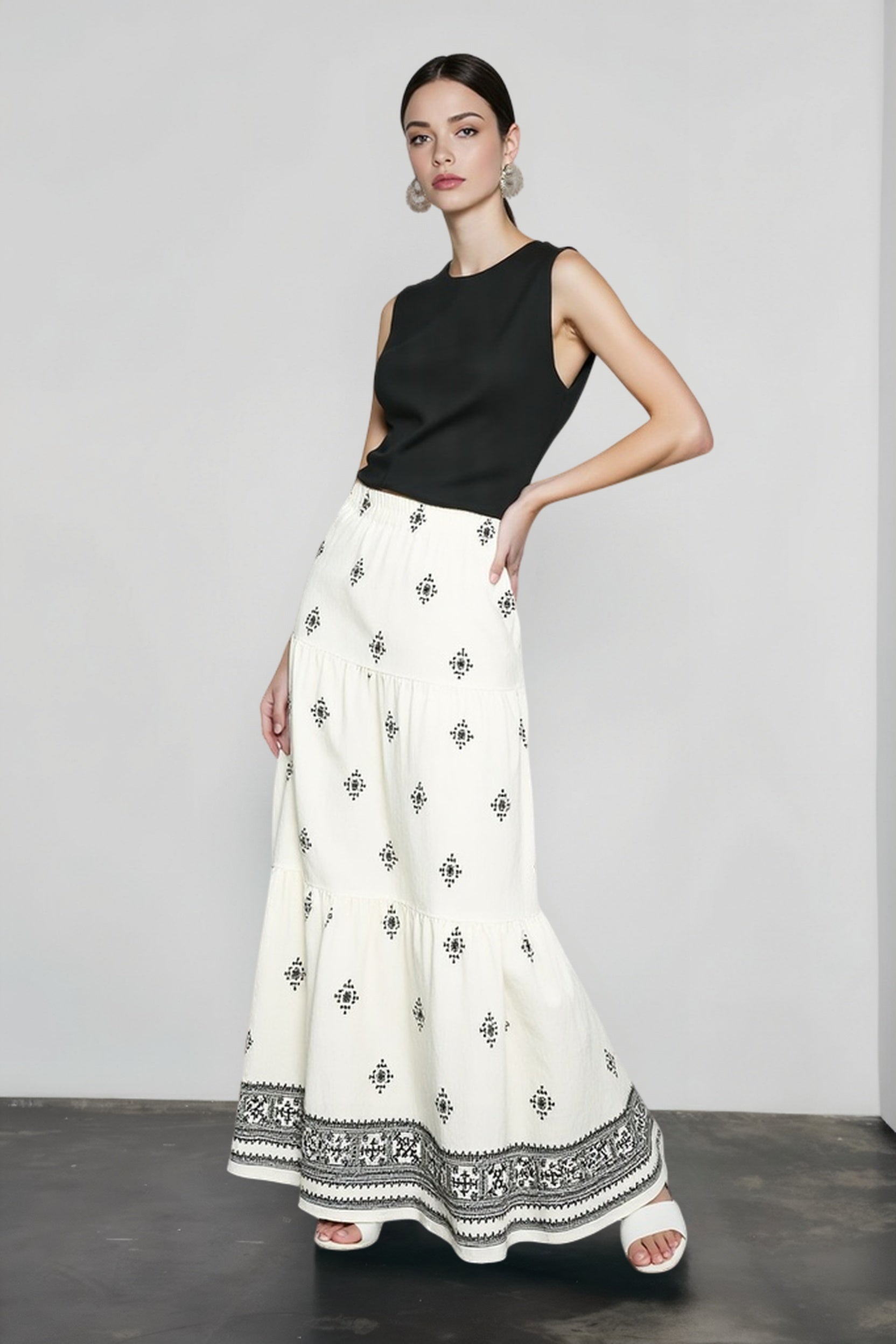 Boho Print High Waist A Line Vacation Skirt