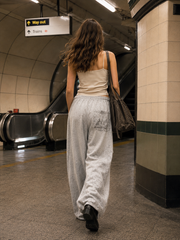 Retro Gray Graphic Drawcord Baggy Sweat Pants