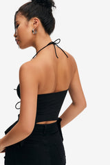 Halter Neck Cut Out Asymmetrical Hem Backless Crop Top