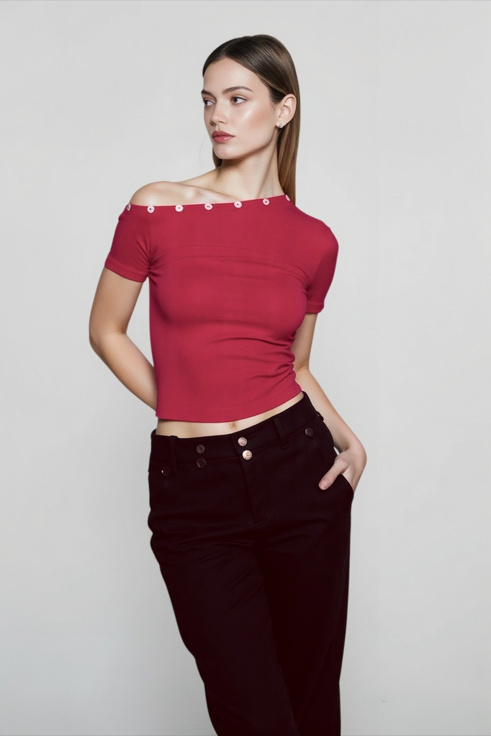 Off Shoulder Cinched T-shirts