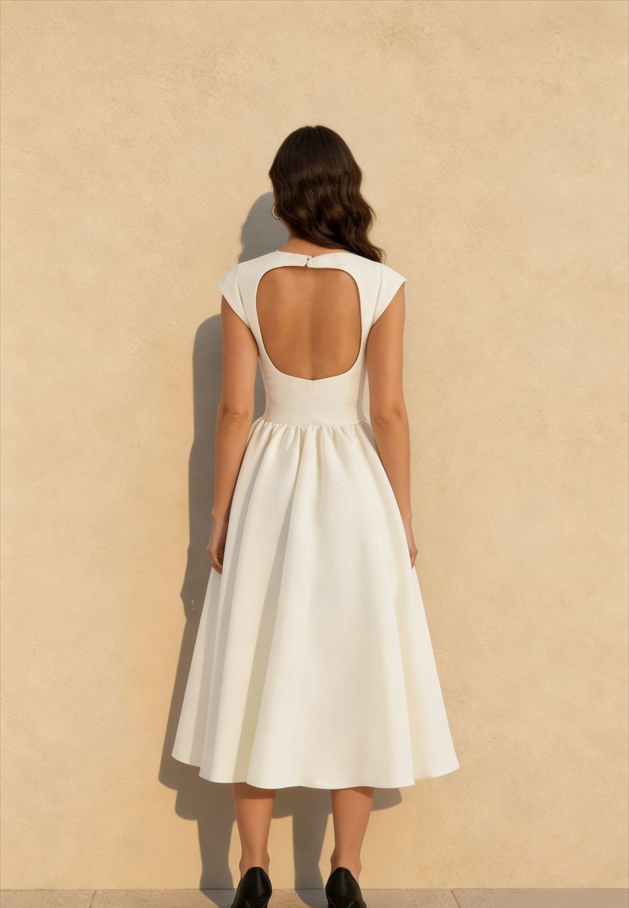 Minimalist Solid Backless Swing Midi Dress