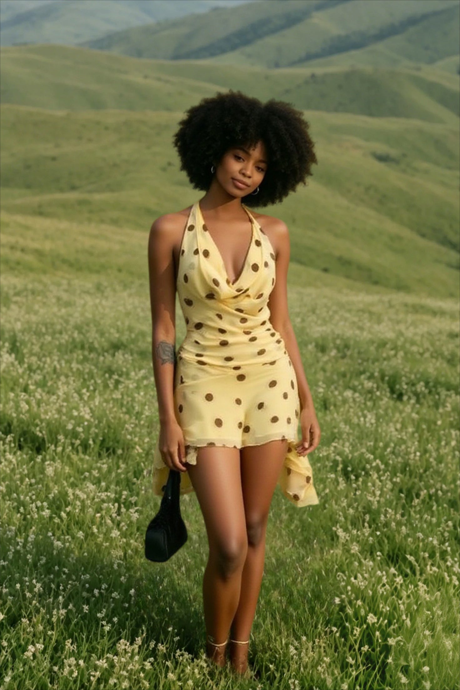 Polka Dot Chiffon Halter Backless Mini Dress