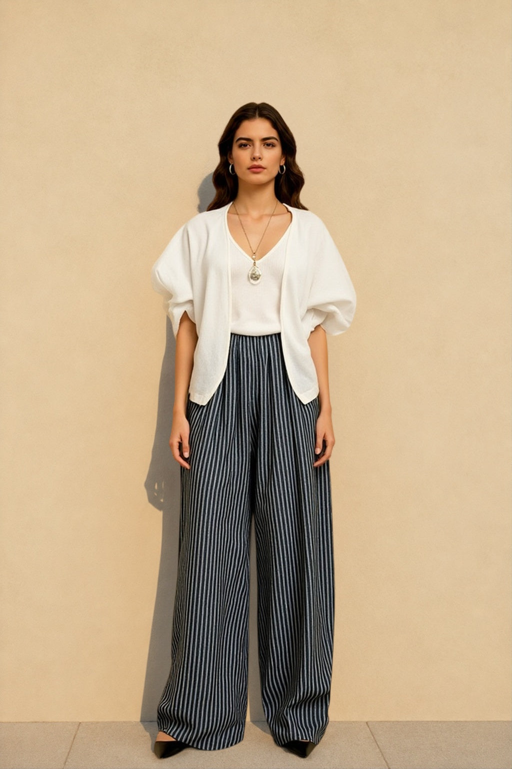 Striped High Waisted Wide Leg Straight Pants