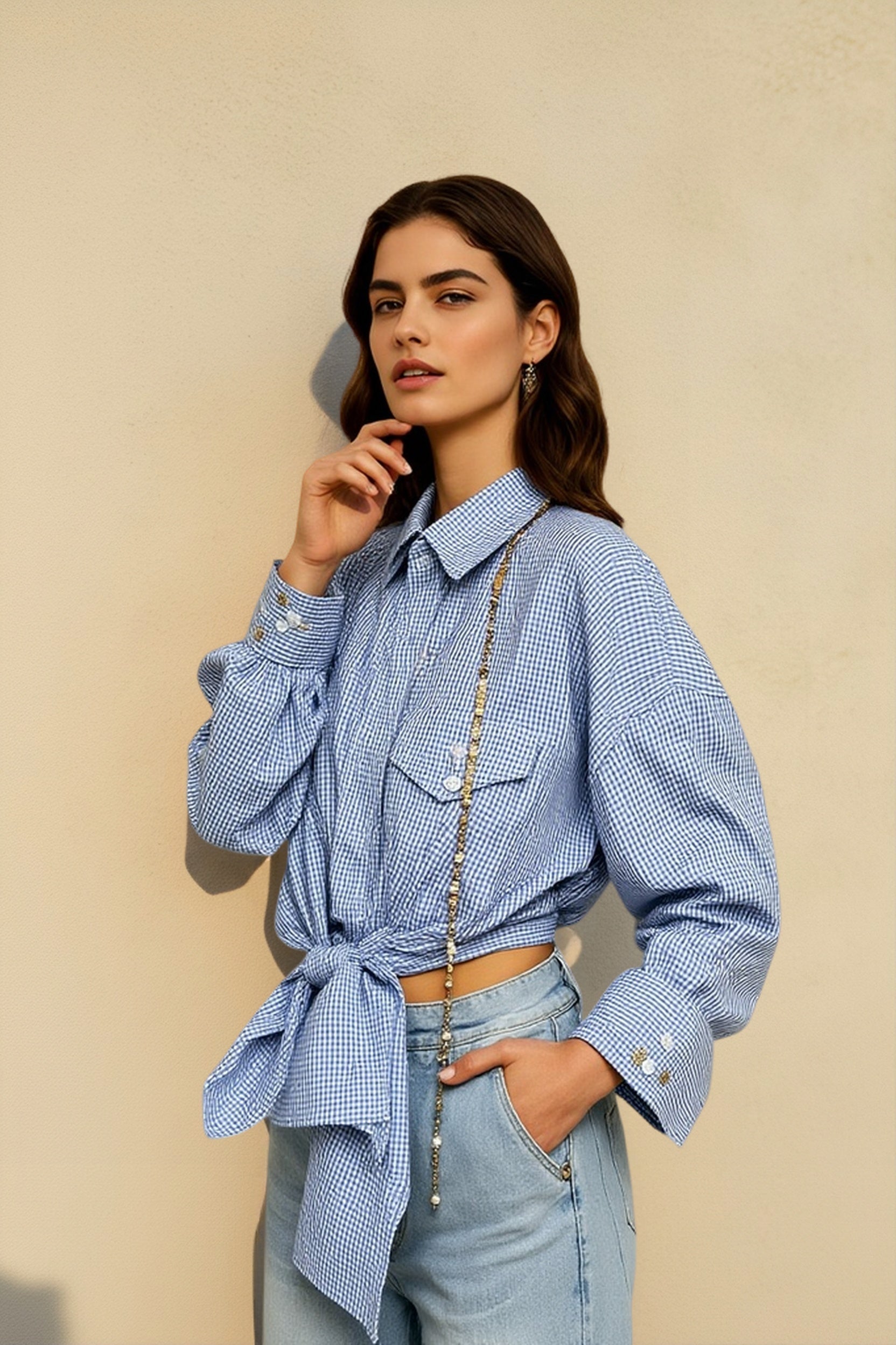 Back Stripe Button Detail Blouse