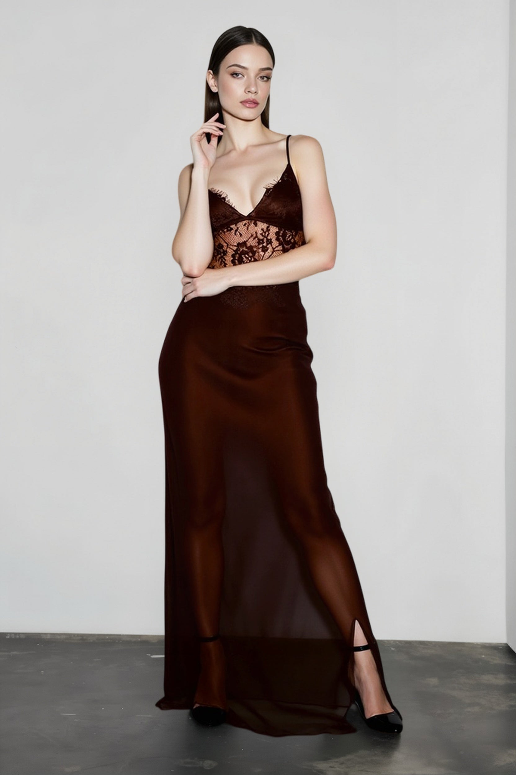 Elegant Sexy Deep V Sheer Lace Patchwork Maxi Dress