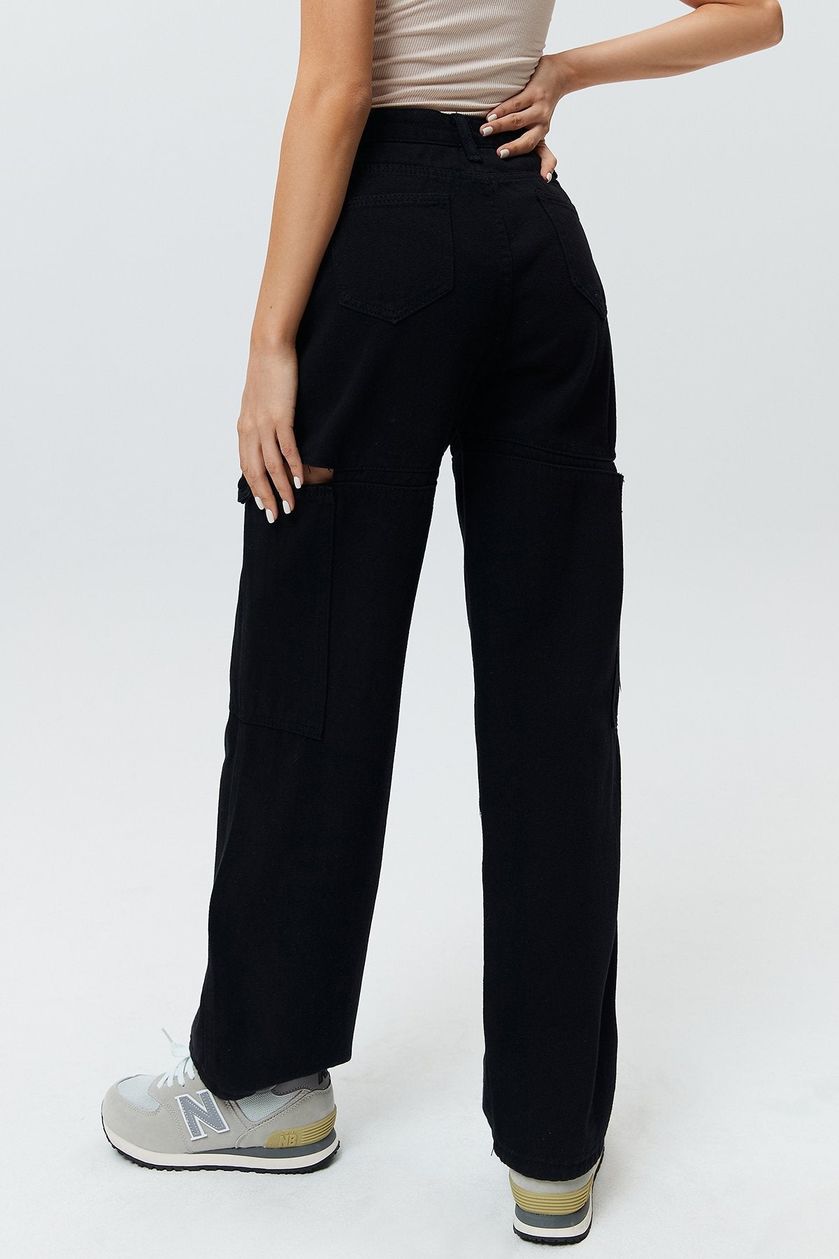 Cut Out Zip Up Straight Leg Casual Pants