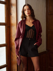 Sheer-Detail Jersey Bodysuit