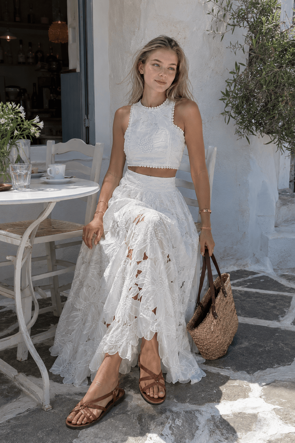 Lace Hollow Out Loose Beach Two Piece Boho Dress