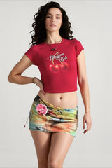 Cherry Print Crop T-shirts