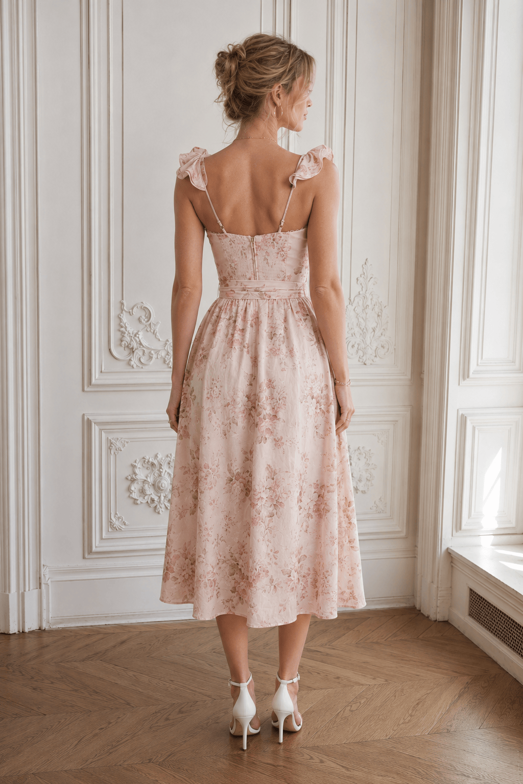 Floral Print Waist Tie Cami Midi Dress