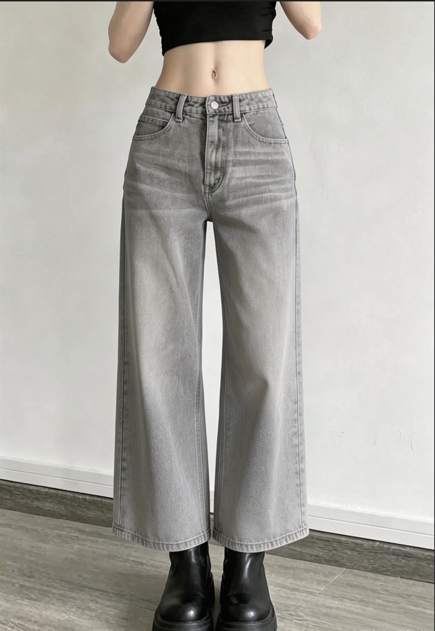 Street Vintage Smoky Gray Washed Wide Leg Jeans