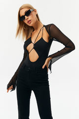 Solid Cut Out Mesh Bodysuit