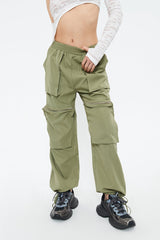 Elastic Waist Pocket Patched Drawstring Hem Cargo Pants