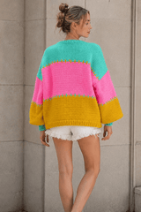 Lazy-Style Color-Block Loose Knit Cardigan