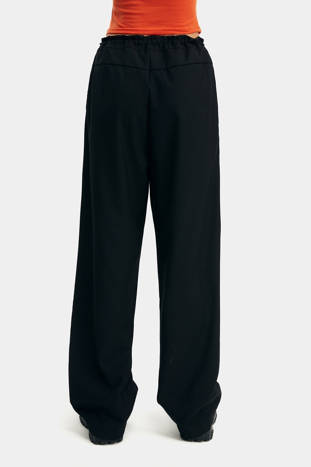 High Waist Drawstring Solid Wide Leg Pants