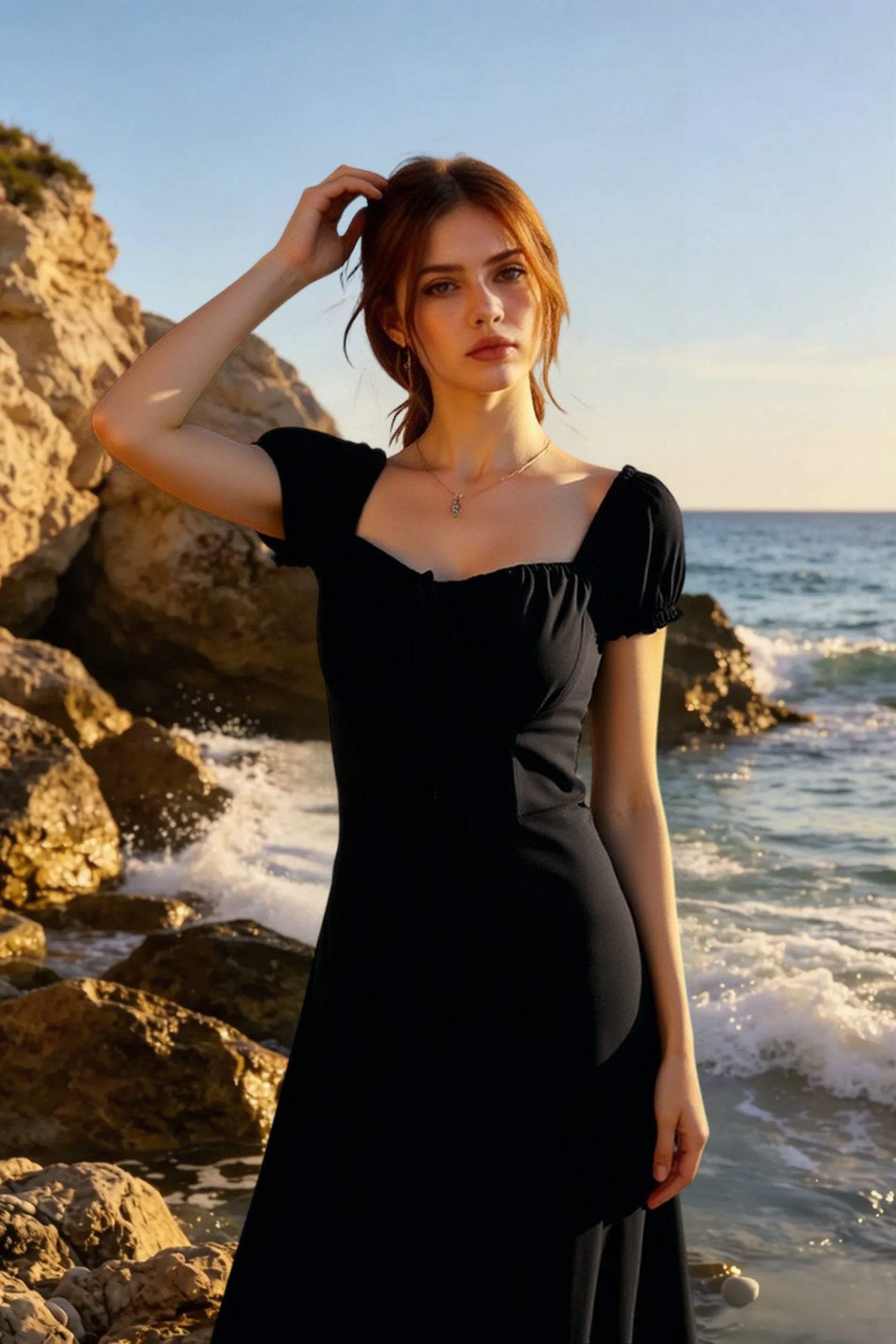 Ruched Puff Sleeve Maxi Work Dress