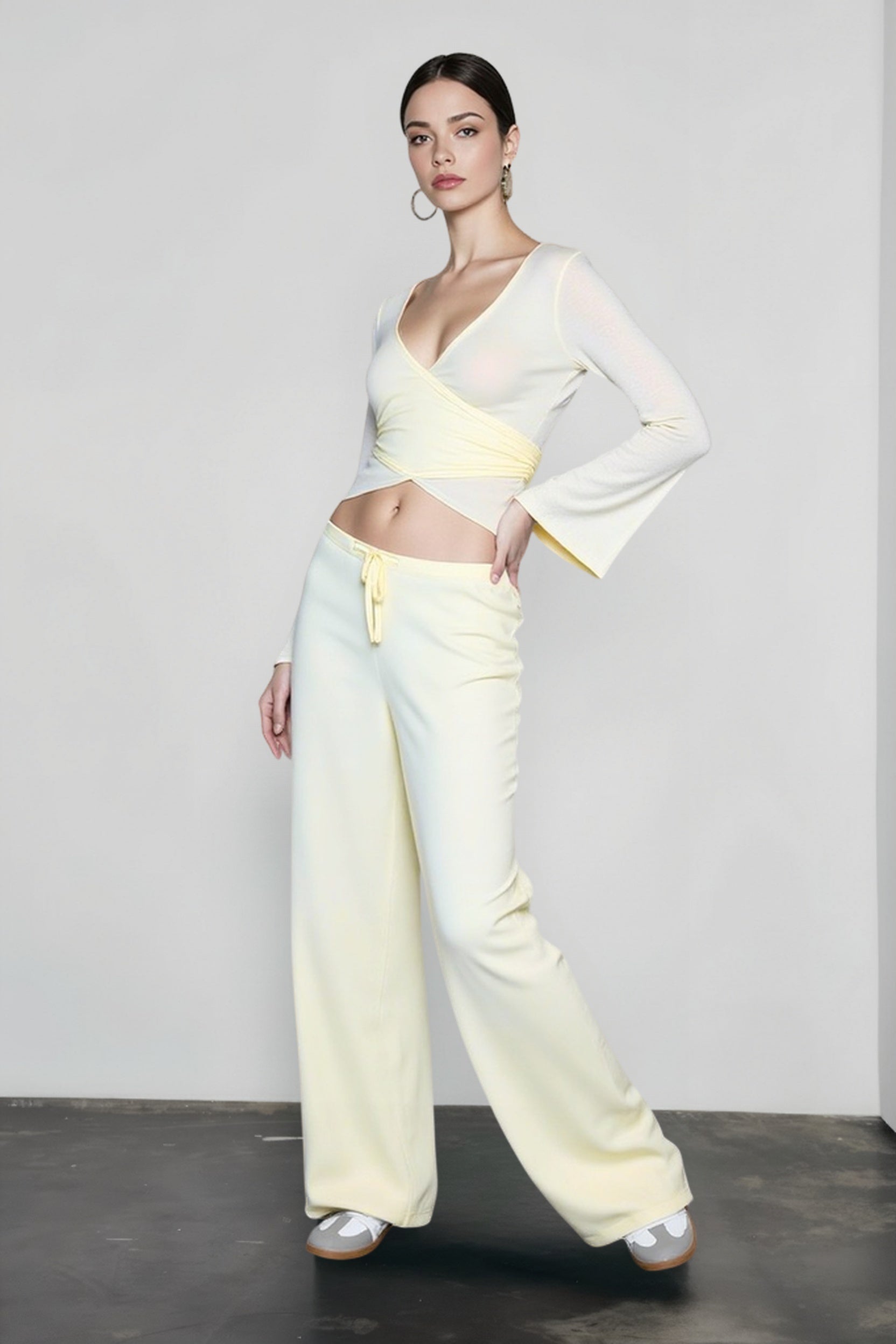 V Neck Tie Waist Two-Piece Set