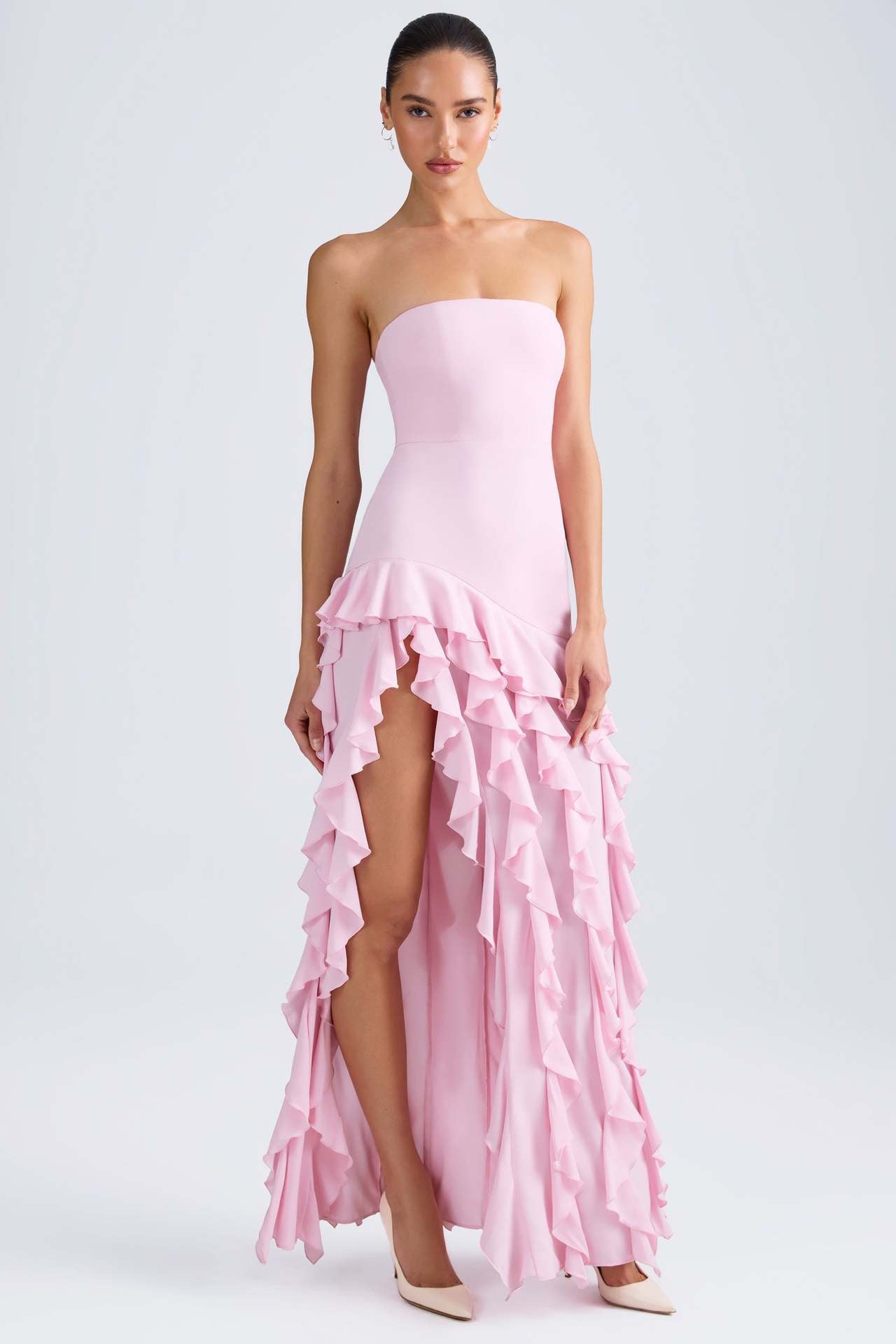 Ruffle-Trim Strapless Gown