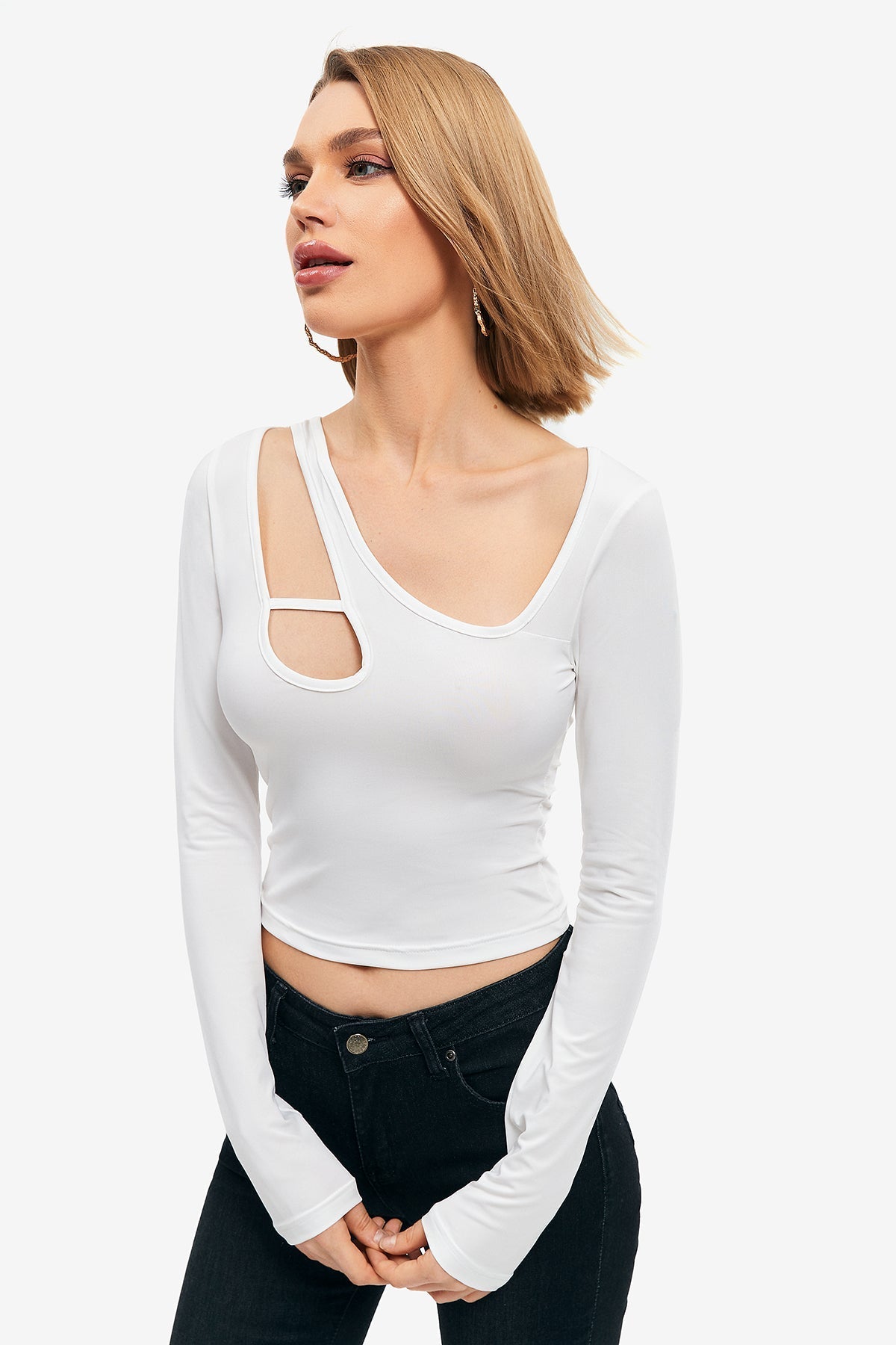 Asymmetrical Cut Out Long Sleeve T-shirt