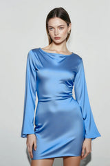Elegant Satin Waist Tie Slim Bodycon Cocktail Cocktail Dress