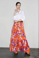 Boho Print Ruffle Swing Vacation Skirt