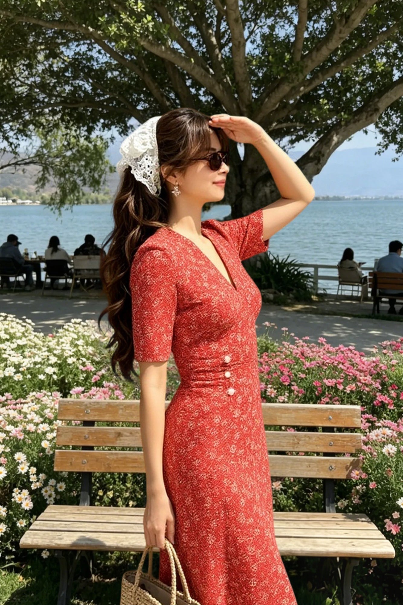 Elegant Vintage Print Midi Floral Dress