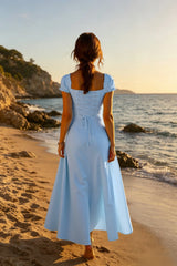 Ruched Puff Sleeve Maxi Work Dress