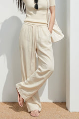 Relaxed Washed Linen Wide Leg Drawstring Pants