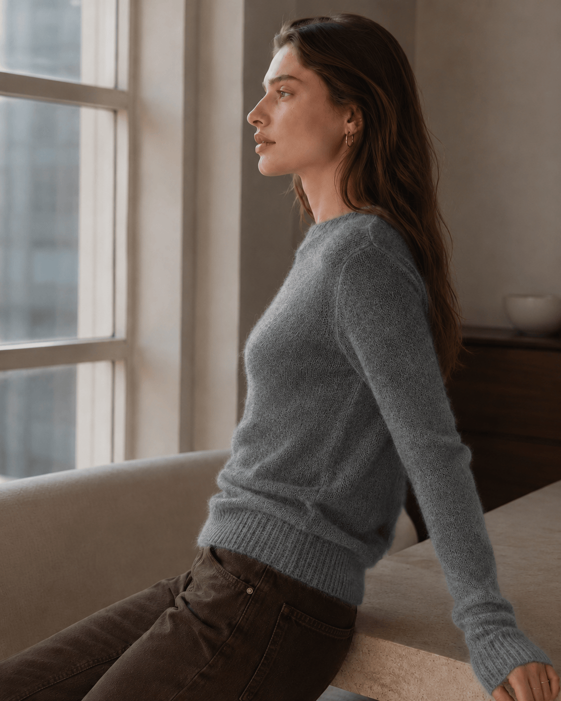 Mohair Round Neck Knit Top