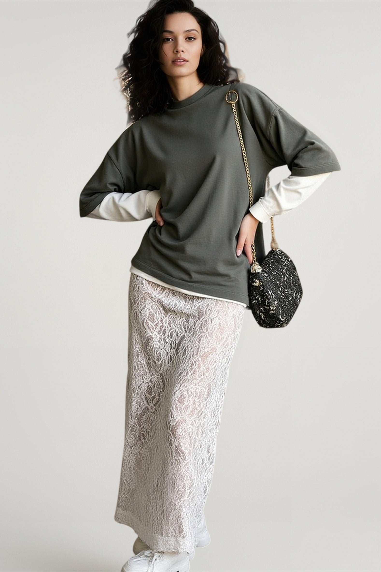 Crochet Lace Slit Bodycon Skirt