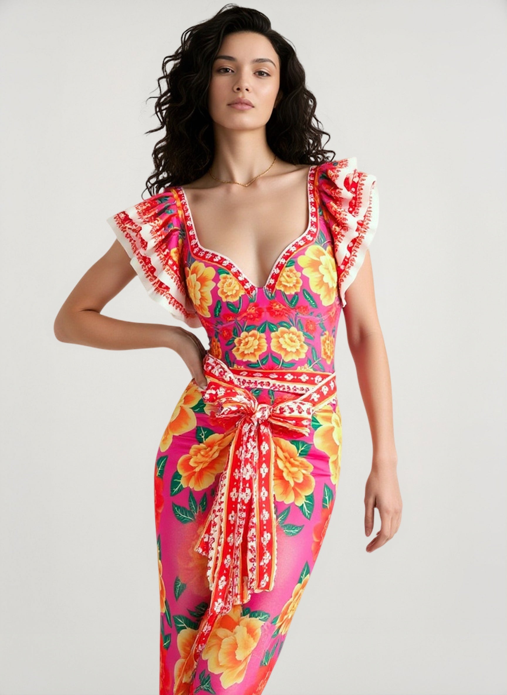 Off Shoulder Print Sarong Two Piece Set