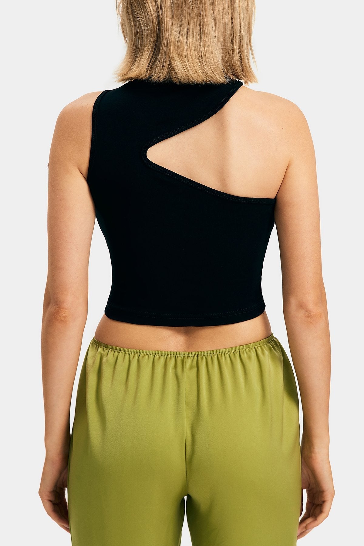 Asymmetrical Neck Solid Sleeveless Crop Top