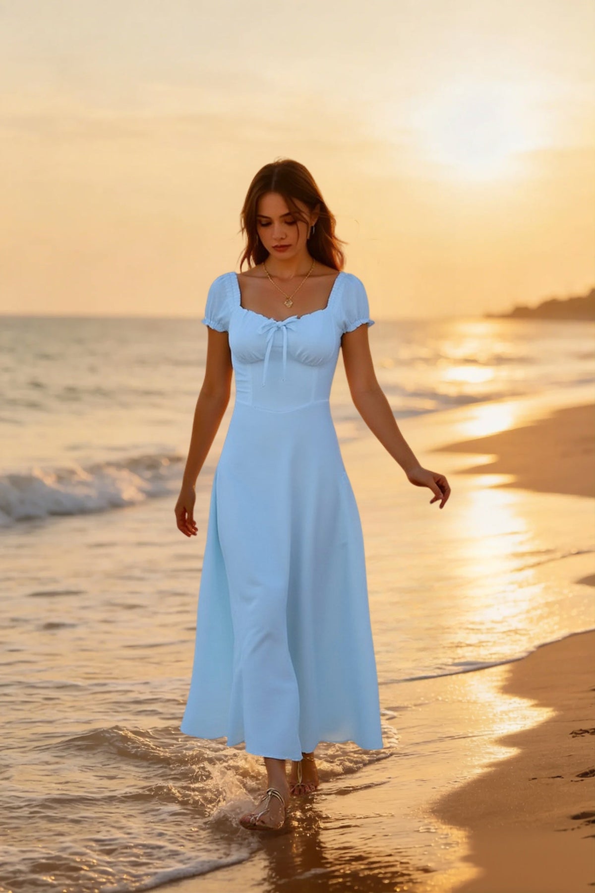 Ruched Puff Sleeve Maxi Work Dress