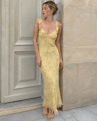 Floral Ruffle Strap Ruffled Sleeve Maxi Dress