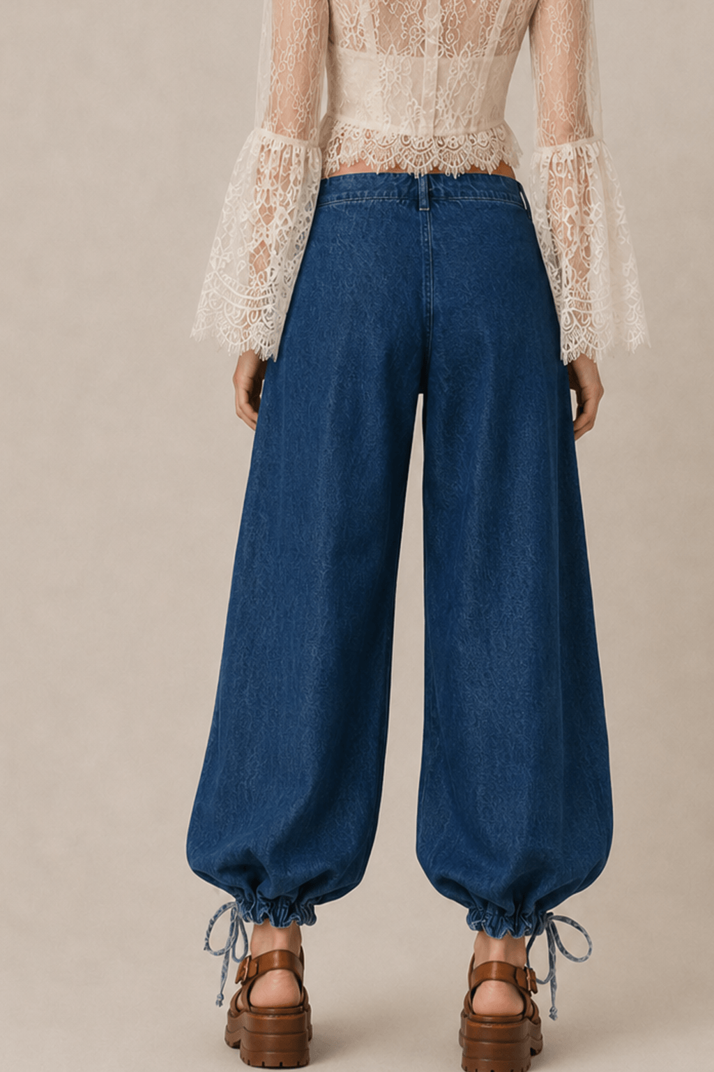 Loose Cuffed Ruched Tie Jeans