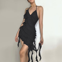 Cross Strap Ruffle Floor Length Dress