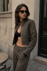 Vintage Stand Collar Suede Jacket
