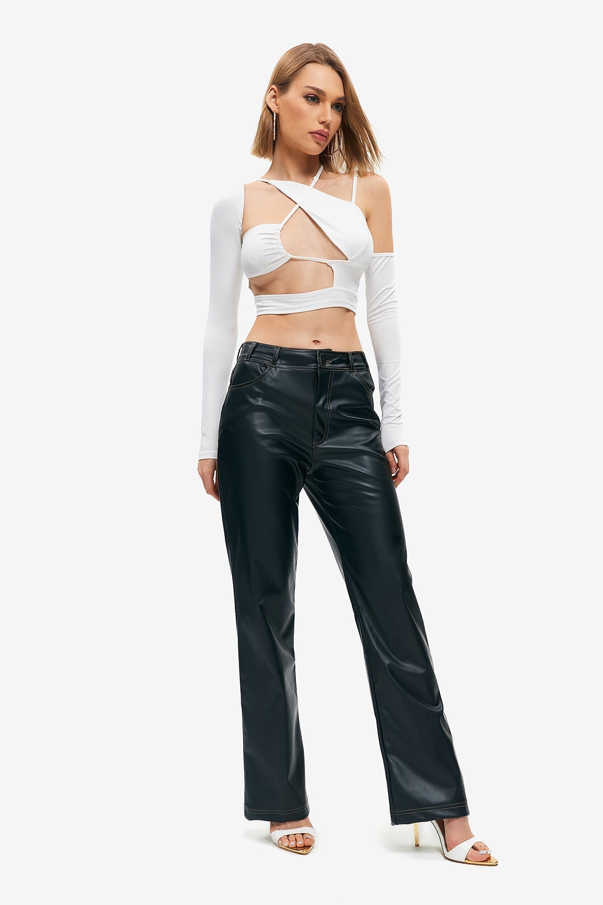 Cut Out Asymmetrical Neck Long Sleeve Top