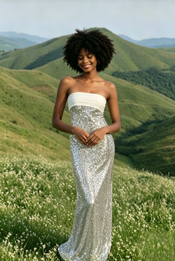 Sexy Elegant Sequin Strapless Fitted Slit Backless Evening Dress