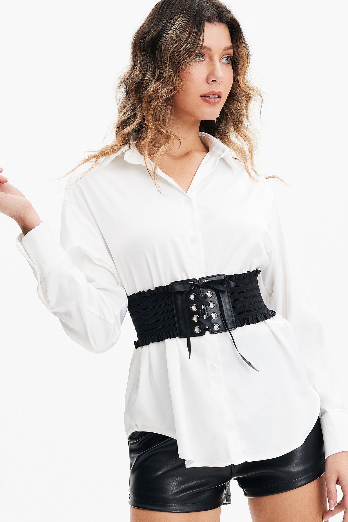 Lace Up PU Leather Corset Belt