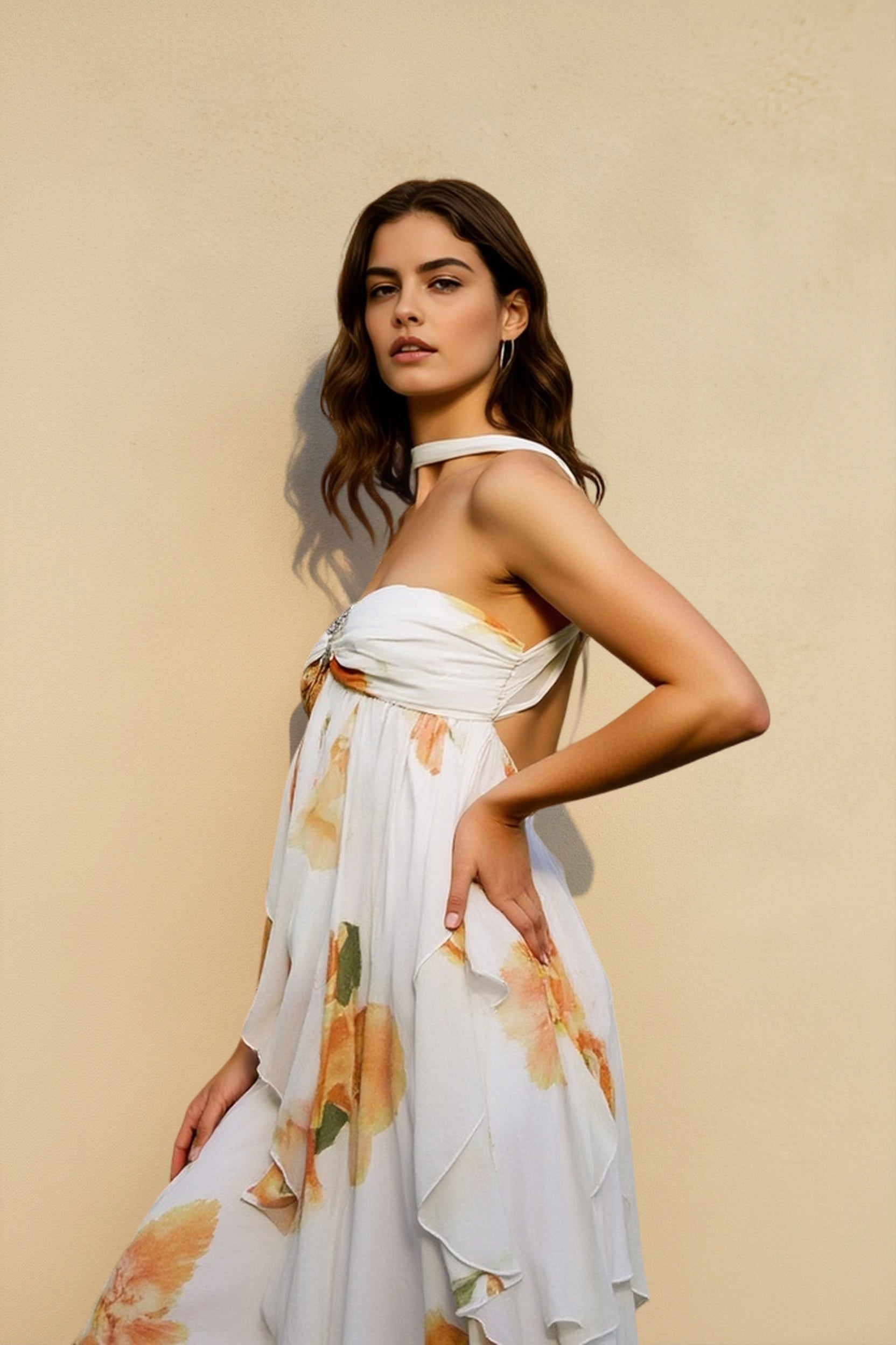 Halter Backless Floral Lace Vacation Dress
