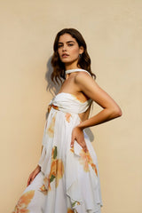 Halter Backless Floral Lace Vacation Dress