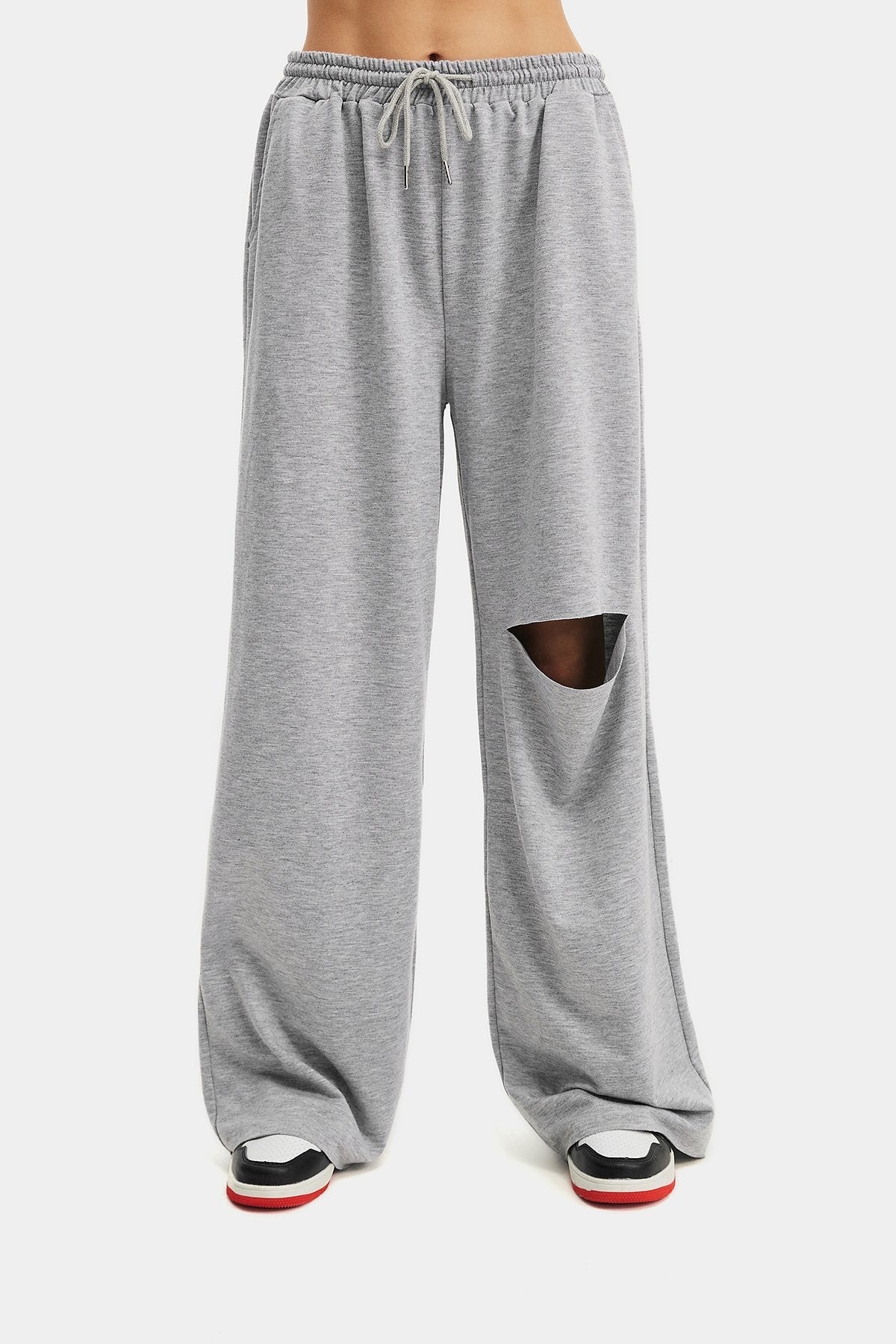 High Waist Dual Pocket Ripped Straight Pants