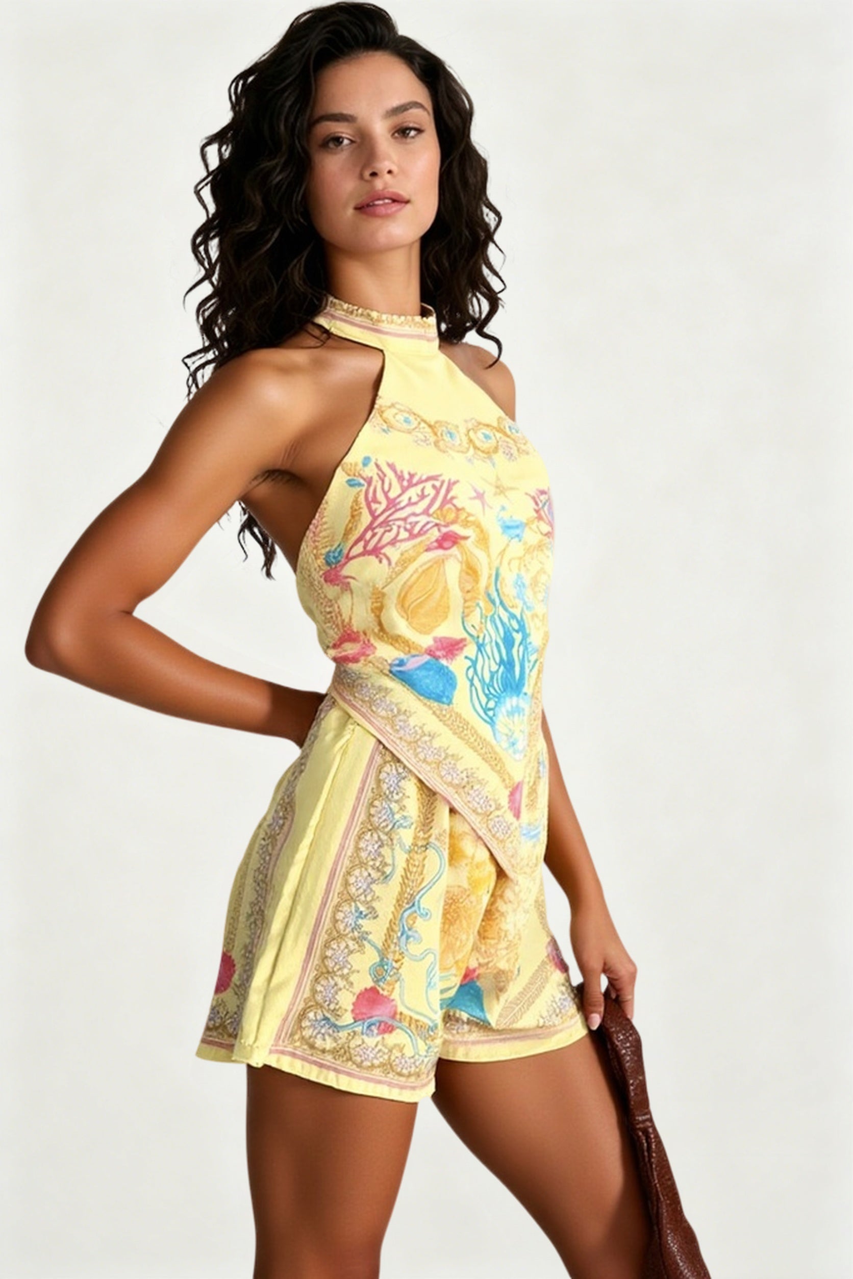 Chic Ethnic Print Halter Loose Two Piece Set