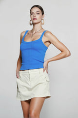 Sleeveless Strap Ribbed Causal Cropped Top Summer Solid O-neck Slim Fit Exposed Navel Mini Vest Crop Top